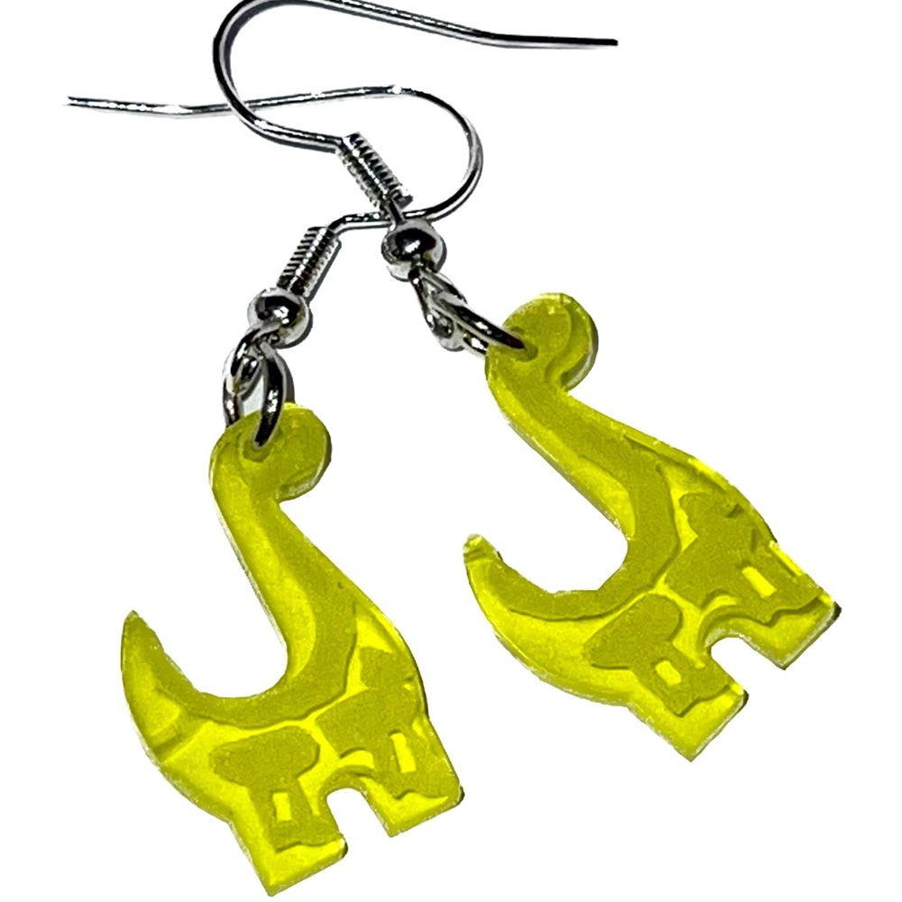 Neon Yellow Dinosaur Dangle Earrings